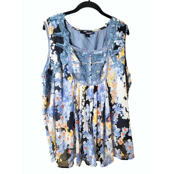 Denim 24/7 Floral Flowy Sleeveless Embroidered Embellished Blouse Size Size 24W - Picture 1 of 7